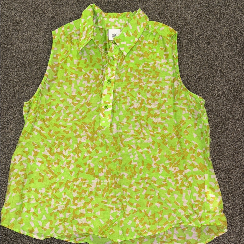 NWOT CABI Vibrant Green and  Sleeveless Blouse